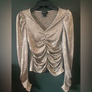 Rachel Zoe Metallic Silver Ruched Blouse
